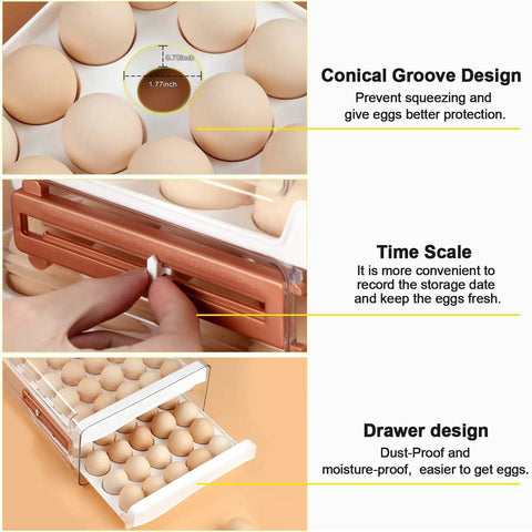 Two Layer Egg Organizer With Time Scale For Fridge 60 Egg Capacity Clear Plastic Storage Container Drawer Type Racks features
