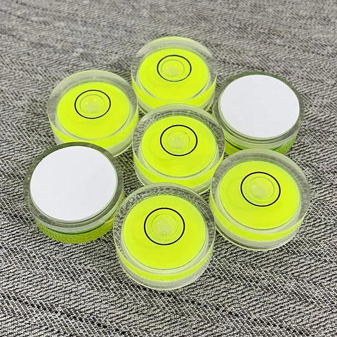 Four Pack Tiny Circular Bubble Levels With Double Sided Adhesive Backing Stick On Spirit Level Gauges For Quick Layouts And Precise Leveling On Cabinets Walls Tile And DIY Projects On The Go, 25x10 mm neon acrylic