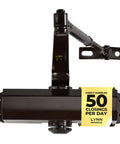 Dark Bronze Light Duty Automatic Door Closer With Cast Aluminum Body Workhorse Quality Wrought Steel Arm Adjustable Closing Speed 3 Mounting Options Fire Rated For 3 Hours Ideal For Commercial Or Home Use DC5003