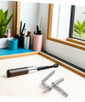 Stainless Steel Self Closing Door Hinge For Cabinets And Wood Doors With Dual Swing Operation Heavy Duty Build No Fuss Install Ideal For Cafe And Bar Doors, silver hinge on white desk