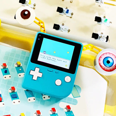 Retro Coding Arcade Handheld Console For MakeCode And Python, DIY Game Machine For STEM Education Learn Block Coding And Python With A Big Screen, Easy Game Creation For Teens And Makers, Super Fun Legit Learning. blue handheld console with screen and buttons
