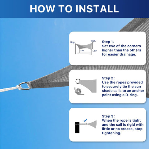 Installation guide for 10X13 Sun Shade Sail With UV Protection For Outdoor Patio Garden And Deck in Gray