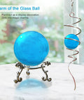 Spinning Gazing Ball With Spiral Tail 11 Inch Tail And 2 Inch Blue Glass Orb Wind Spinner Stabilizer With Swivel Hook Sun Catcher Rainbow Maker For Garden Or Indoor Outdoor Decor 13 Inch Height, blue glass orb on stand