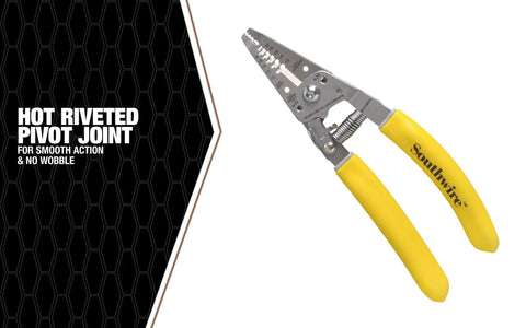 Ergonomic Wire Stripper For 10 To 18 AWG Solid And 12 To 20 AWG Stranded With Stainless Steel Blades, yellow grip, side view