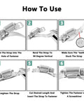 Worm gear hose clamp, 304 stainless steel, adjustable pipe clamp with fasteners, six-step installation guide.