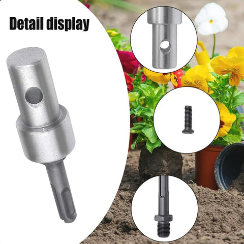 Garden Auger Drill Adapter For Impact Driver With Round Shank SDS Plus to One Half Inch Thread Keyless Chuck in detail display