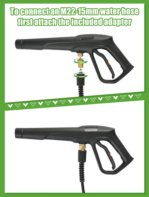 Pressure Washer Gun Set Universal Fit Heavy Duty With 2320 PSI Max 5000 PSI Burst with M22 14mm and M22 15mm fittings