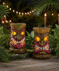 Tiki Head Garden Decor With Solar Outdoor Light Set Of 2 Tropical Hawaiian Resin Yard Sculptures Tiki Torch Statues