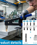 430 Pcs Rivet Nut Tool Kit M3 M4 M5 M6 M8 Alloy Steel Rivnut Set for automotive with black and blue finish in use