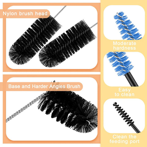 Pro Grade Hummingbird Feeder Cleaning Brush Set, 19-Piece Kit With 3 Sizes, Mini Nylon Double Headed 2 In 1 Hummingbird Brush For Tiny Reaches And Hard To Reach Places, Compact Black Cleaning Kit. Nylon brush head