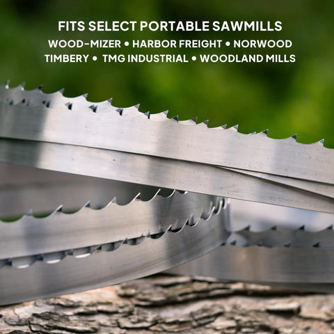 5 Pack 144 Inch Sawmill Blades DoubleHard 10 Degree All Purpose Hook Angle For Portable Sawmills High Alloy Steel