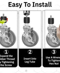 Top Notch Prep Table Casters 6 Inch Rising Expanding Stem Swivel Wheels Set Of 4 installation steps for kitchen carts and tables