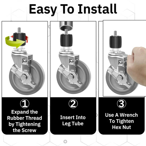Top Notch Prep Table Casters 6 Inch Rising Expanding Stem Swivel Wheels Set Of 4 installation steps for kitchen carts and tables