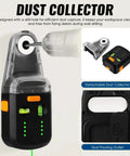 Dust collector attached to Dead On 4 In 1 Wall Laser Level Kit for clean drilling; features dual bubble vials for leveling.