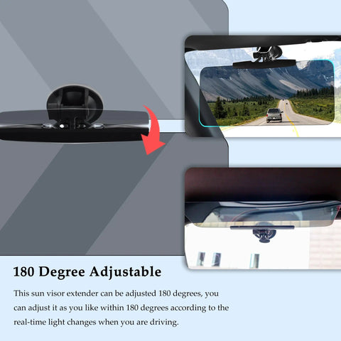 180 Degree Adjustable Sun Visor Extender For Cars Ultra Strong Anti Glare Shield Blocker shown in use with car interior view