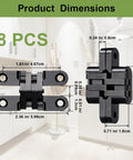 Product dimensions of 8 Pack Professional Grade Rock Solid Invisible Hidden Door Hinges With 180 Degree Full Swing for Secret Door.