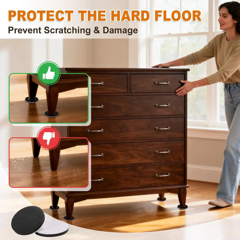 Heavy Duty Furniture Sliders 24 Pack 3 And A Half Inch Felt Pads For Hardwood Floors Move Large Furniture Like A Breeze With One Person Reusable Floor Protectors For Sofas Tables Beds Cabinets Pianos And More