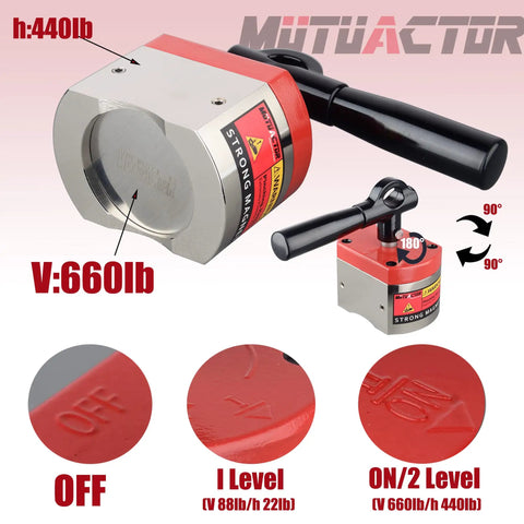 Heavy Duty Welding Magnet Square Clamp Holder With On Off Switch 700 Lbs Holding Force, close-up of switch and holding capacity details