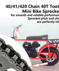 Heavy Duty 40T 40mm Bore Mini Bike Sprocket For 420 Chain Replacement Fit CT200U BT200X MB165 MB200 Baja Warrior with chain detail