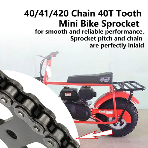 Heavy Duty 40T 40mm Bore Mini Bike Sprocket For 420 Chain Replacement Fit CT200U BT200X MB165 MB200 Baja Warrior with chain detail