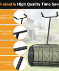 Compost Spreader 24 Inch Wide Peat Moss Spreader With U Shaped Handle Adjustable Height Powder Coated Metal Mesh Hand Fertilizer Spreader For Garden Yard Lawn Care Matte Black, featuring ergonomic U-grip and sturdy design.