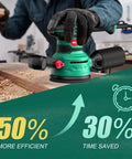 Heavy Duty 5 Inch Random Orbital Sander With 3.8 Amp 450W Motor and Variable Speed Up To 12000 Rpm in use on wood.