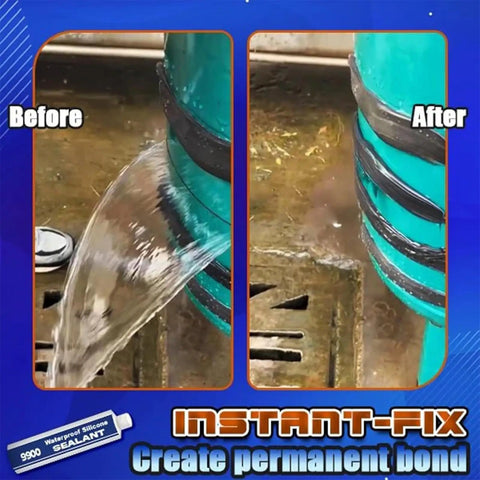 Before and after showing the effectiveness of Heavy Duty Waterproof Sealant And Polymer Bonding Adhesive for pipe leaks.