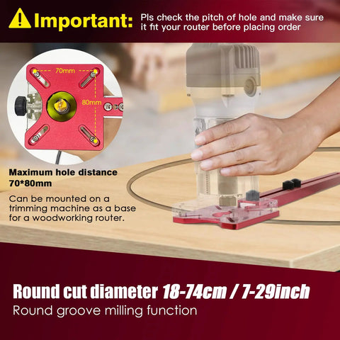 Durable Built Different 3 In 1 Aluminum Alloy Router Flip Base Milling Groove Bracket And Trimming Jig Templates For Off The Charts Woodworking Success, close-up of base with dimensions and router hand placement.