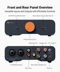 Front and rear panel overview of ZA3 Dual Mode Mini Stereo Amplifier For Home Audio With Mono And Stereo Power Up To 235W Mono And 180W Stereo 48V Power Supply Ideal For Subwoofers Bookshelves Towers And Home Theater Setups showing versatile inputs and controls