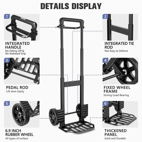 Details of Straight Up Heavy Duty Folding Hand Truck With Seven Inch Solid Rubber Wheels, 460 Pound Weight Capacity All Terrain Rolling Cart