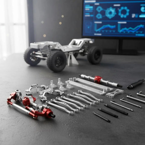 Upgrade Your Rig With These Premium Aluminum Alloy Rc Links Set designed for damping system linkage kit repair and rough terrain performance showing tools and components.