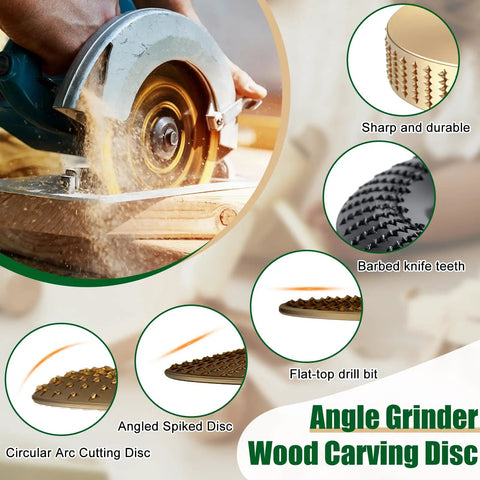 Close-up of 14 Piece Wood Carving Discs Set for 4 Inch and 4.5 Inch Angle Grinders with Rotary Burrs and Adapters