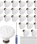 White Ceramic Cabinet Knobs And Pulls Set 24 Pack Retro Round Dresser Drawer Cupboard Handles With Screws And Mini Screwdriver