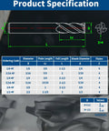 Heavy Duty Solid Carbide Square End Mill Four Flute 3 16 Shank with specifications for diameter, flutes and length.