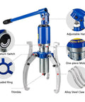 Heavy Duty Hydraulic Gear Puller Kit With Portable Organizer Case showing adjustable handle, oil return switch, and alloy steel claw hook.