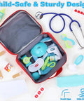Kids Doctor Kit With Real Stethoscope And Storage Bag, 28 Piece Pretend Play Medical Toy with tools displayed in open case
