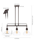 Oil Rubbed Bronze 3 Light Linear Pendant With Iron And Glass, Farmhouse Industrial Kitchen Island Light dimensions illustrated