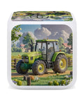 Front view of Tractor Farm Alarm Clock with 7 Color Changing Night Light featuring a green farm tractor illustration.