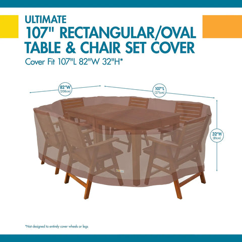 Tough As Nails All Weather Waterproof Patio Table And Chair Cover For Rectangular Or Oval Tables Up To 107 Inches Fits Six Chairs