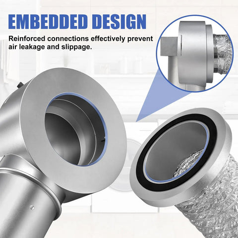 Close-up of Magnetic Dryer Vent Coupler With 90 Degree Elbow Kit showing embedded design and connection details.
