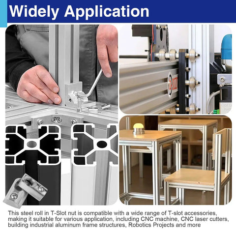 Pack Of 25 1/4 20 Roll In T Nuts With Ball Springs For 8020 Aluminum Extrusion T Slot Framing No Sweat Setup in application on machinery.