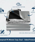 Heavy Duty 12x16 Foot Waterproof Poly Tarp With Grommets And Reinforced Edges, 12 Mil Thick, dual-sided silver and black