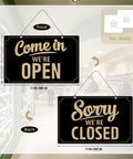 Open Closed Flip Sign Set For Window And Door Black Double Sided Open Closed Sign Reusable Store Hour Sign For Restaurant Bar Cafe Salon Retail Shop Indoor Use With Gold Accents