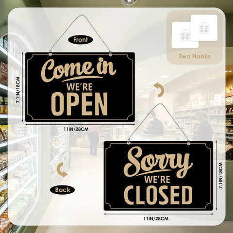 Open Closed Flip Sign Set For Window And Door Black Double Sided Open Closed Sign Reusable Store Hour Sign For Restaurant Bar Cafe Salon Retail Shop Indoor Use With Gold Accents