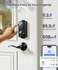Slick Fingerprint Smart Lock With Premium Matte Black Double Lever Handle Set offering easy app control and fast biometric unlock.