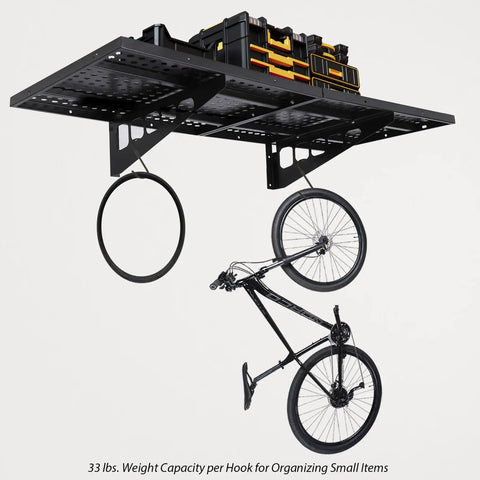2 Pack 2x4 Foot Wall Mounted Garage Shelves With 4 Hooks Tough As Nails Heavy Duty Storage Racks with bike hanging