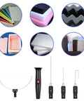 4-in-1 foam cutter kit with voltage controller; collage showing handheld cutting pen and assorted foam sheets, blocks, and tips.