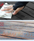 Comparison of rust-resistant foldable aluminum beach table top surface with ordinary carbon steel showing cleaning ease and durability.