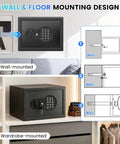 Compact Home Safe 0.9 Cu Ft With Removable Shelf Fireproof And Waterproof Bag Programmable Keypad Smart Alerts And Wall Mount Kit diagram