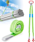 Two Pack 5 Ft Heavy Duty Polyester Lifting Rigging Straps With Two Leg Bridle Web Sling Hook And Twist Eye Lift Straps Green